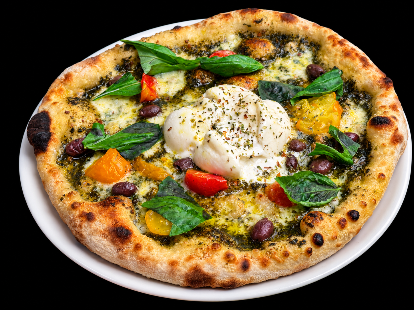 WHITE PIZZA WITH PESTO AND BURATTA | 14